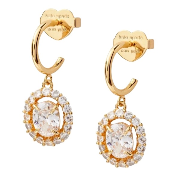 KATE SPADE • Victoria Gold Crystal Halo Hoop Huggies Earrings - Picture 6 of 7